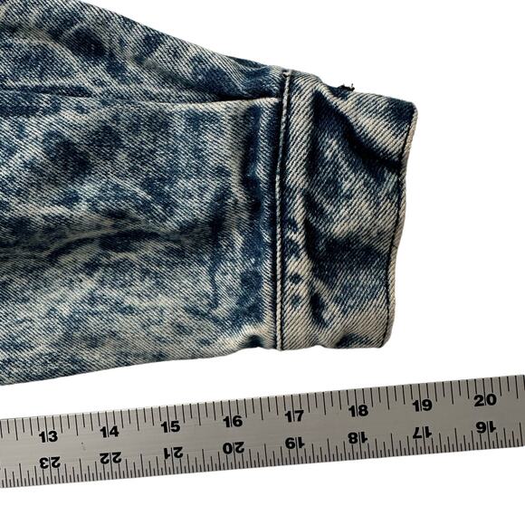 Guess VTG 80s 90s Crinkle Acid Wash Pleated Back Trucker Jean Jacket L - Picture 9 of 11